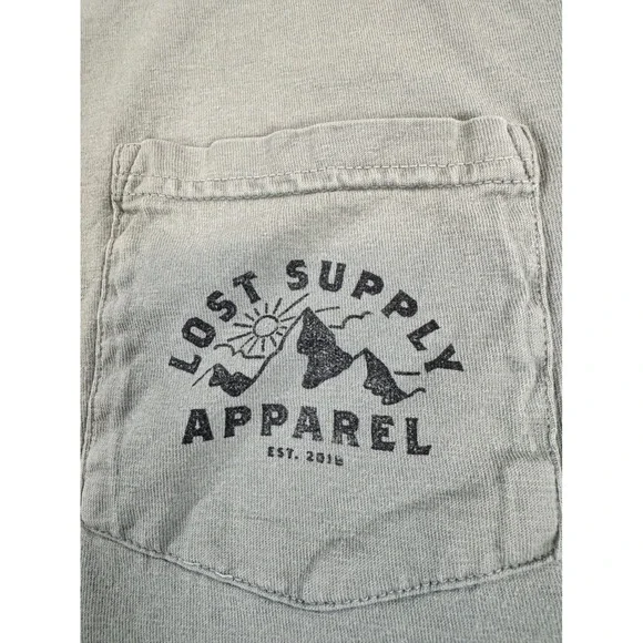 Lost Supply Apparel Mens Large Sage Green Graphic Pocket T-Shirt ComfortWash - Picture 3 of 6
